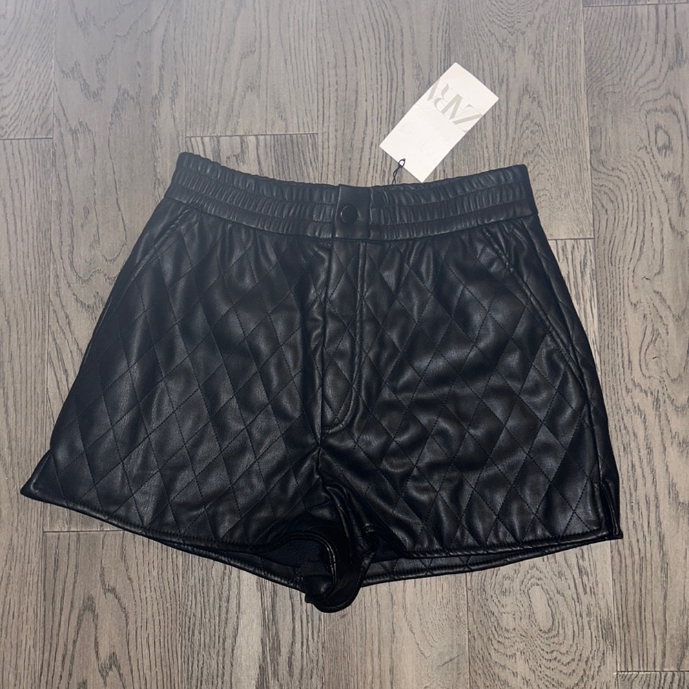 Zara Quilted Faux Leather Shorts